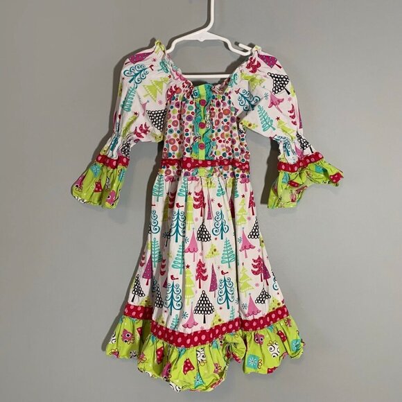 Jelly the Pug colorful knee length flutter sleeves Christmas holiday twirl dress - Picture 1 of 9
